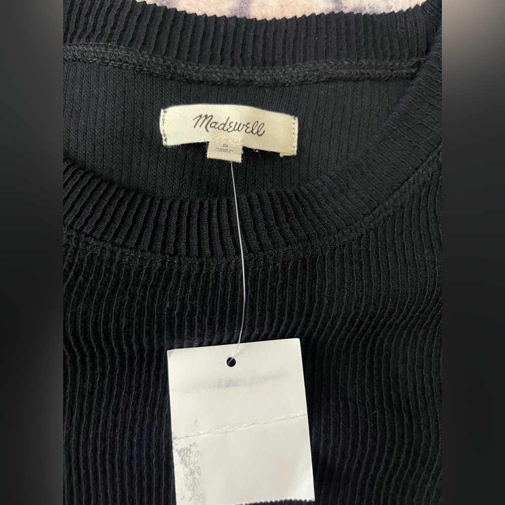 NWT Madewell Elwood Knot Front Long Sleeve Ribbed Black Top Size Small - Picture 8 of 9